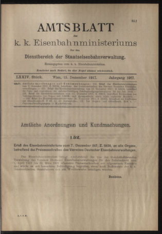 Verordnungs- und Anzeige-Blatt der k.k. General-Direction der österr. Staatsbahnen 19171215 Seite: 1