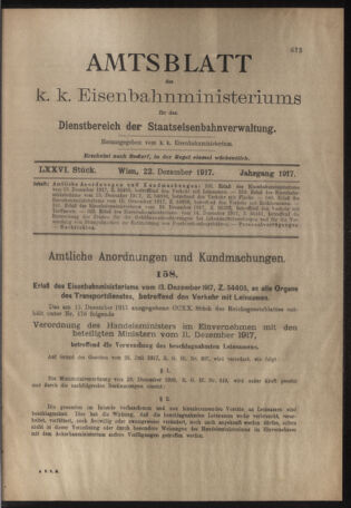 Verordnungs- und Anzeige-Blatt der k.k. General-Direction der österr. Staatsbahnen 19171222 Seite: 1