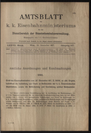 Verordnungs- und Anzeige-Blatt der k.k. General-Direction der österr. Staatsbahnen 19171229 Seite: 1