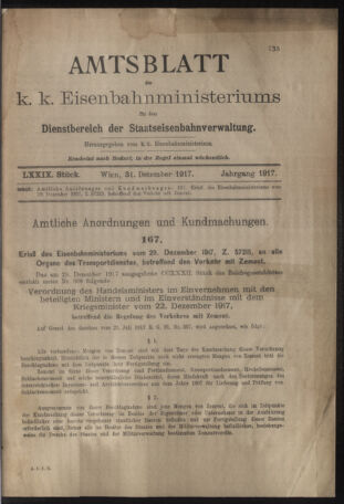 Verordnungs- und Anzeige-Blatt der k.k. General-Direction der österr. Staatsbahnen 19171231 Seite: 1