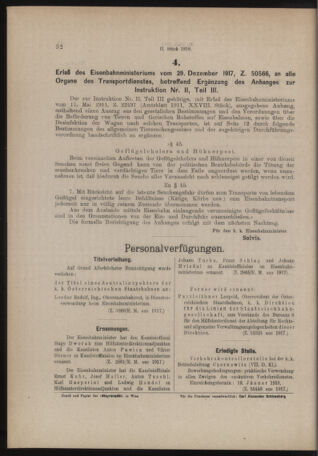 Verordnungs- und Anzeige-Blatt der k.k. General-Direction der österr. Staatsbahnen 19180105 Seite: 6