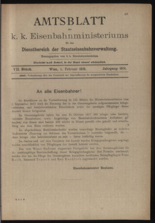 Verordnungs- und Anzeige-Blatt der k.k. General-Direction der österr. Staatsbahnen 19180201 Seite: 5