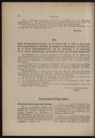 Verordnungs- und Anzeige-Blatt der k.k. General-Direction der österr. Staatsbahnen 19180223 Seite: 4