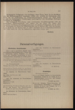 Verordnungs- und Anzeige-Blatt der k.k. General-Direction der österr. Staatsbahnen 19180302 Seite: 7