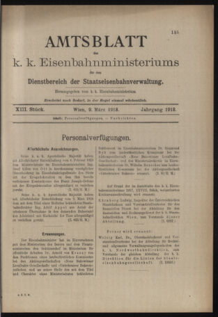 Verordnungs- und Anzeige-Blatt der k.k. General-Direction der österr. Staatsbahnen 19180309 Seite: 1