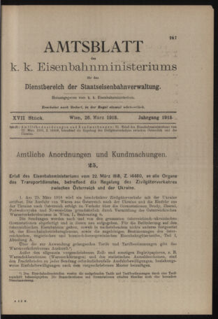 Verordnungs- und Anzeige-Blatt der k.k. General-Direction der österr. Staatsbahnen 19180326 Seite: 17