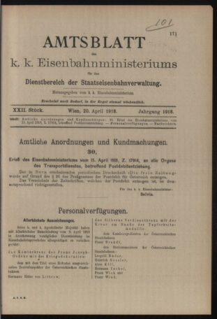 Verordnungs- und Anzeige-Blatt der k.k. General-Direction der österr. Staatsbahnen