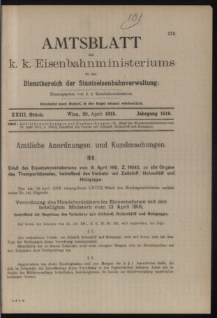 Verordnungs- und Anzeige-Blatt der k.k. General-Direction der österr. Staatsbahnen 19180420 Seite: 5