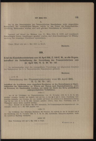 Verordnungs- und Anzeige-Blatt der k.k. General-Direction der österr. Staatsbahnen 19180427 Seite: 13