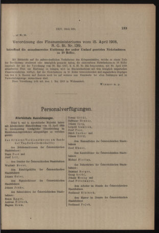 Verordnungs- und Anzeige-Blatt der k.k. General-Direction der österr. Staatsbahnen 19180427 Seite: 5