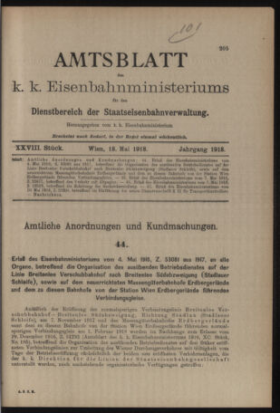 Verordnungs- und Anzeige-Blatt der k.k. General-Direction der österr. Staatsbahnen 19180518 Seite: 1