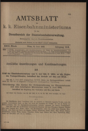 Verordnungs- und Anzeige-Blatt der k.k. General-Direction der österr. Staatsbahnen 19180608 Seite: 1