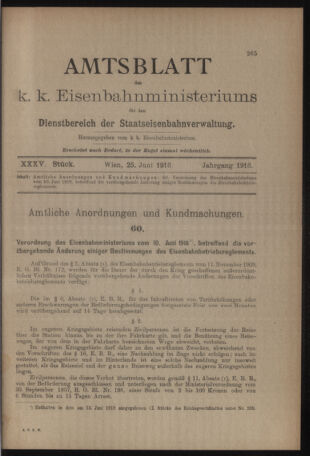 Verordnungs- und Anzeige-Blatt der k.k. General-Direction der österr. Staatsbahnen 19180625 Seite: 1