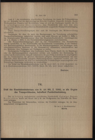 Verordnungs- und Anzeige-Blatt der k.k. General-Direction der österr. Staatsbahnen 19180720 Seite: 5