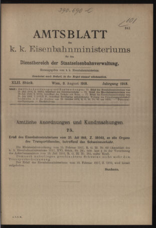 Verordnungs- und Anzeige-Blatt der k.k. General-Direction der österr. Staatsbahnen 19180803 Seite: 1