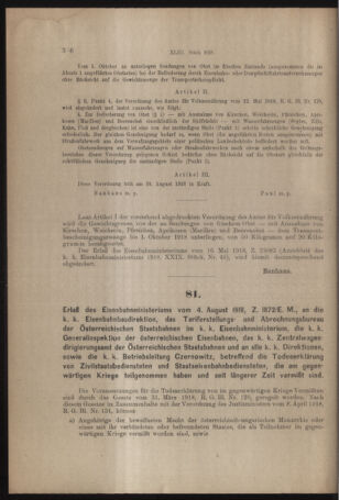 Verordnungs- und Anzeige-Blatt der k.k. General-Direction der österr. Staatsbahnen 19180810 Seite: 6