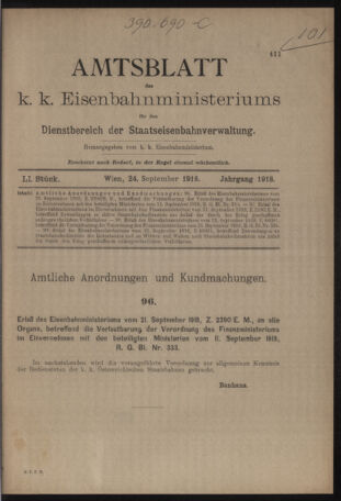 Verordnungs- und Anzeige-Blatt der k.k. General-Direction der österr. Staatsbahnen 19180924 Seite: 1