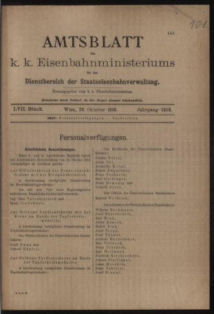 Verordnungs- und Anzeige-Blatt der k.k. General-Direction der österr. Staatsbahnen 19181026 Seite: 1