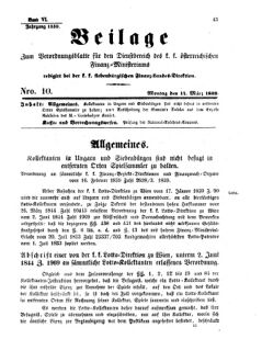 Verordnungsblatt für den Dienstbereich des K.K. Finanzministeriums für die im Reichsrate Vertretenen Königreiche und Länder 18590314 Seite: 1