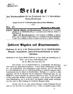 Verordnungsblatt für den Dienstbereich des K.K. Finanzministeriums für die im Reichsrate Vertretenen Königreiche und Länder 18590404 Seite: 1