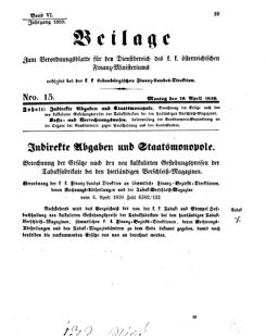 Verordnungsblatt für den Dienstbereich des K.K. Finanzministeriums für die im Reichsrate Vertretenen Königreiche und Länder 18590418 Seite: 1