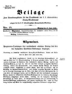 Verordnungsblatt für den Dienstbereich des K.K. Finanzministeriums für die im Reichsrate Vertretenen Königreiche und Länder 18590627 Seite: 1