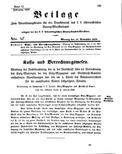 Verordnungsblatt für den Dienstbereich des K.K. Finanzministeriums für die im Reichsrate Vertretenen Königreiche und Länder 18591121 Seite: 1