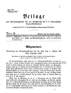 Verordnungsblatt für den Dienstbereich des K.K. Finanzministeriums für die im Reichsrate Vertretenen Königreiche und Länder 18600116 Seite: 1