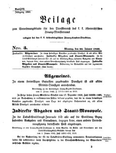 Verordnungsblatt für den Dienstbereich des K.K. Finanzministeriums für die im Reichsrate Vertretenen Königreiche und Länder 18600123 Seite: 1