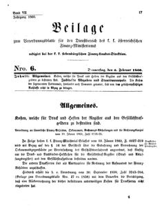 Verordnungsblatt für den Dienstbereich des K.K. Finanzministeriums für die im Reichsrate Vertretenen Königreiche und Länder 18600206 Seite: 1