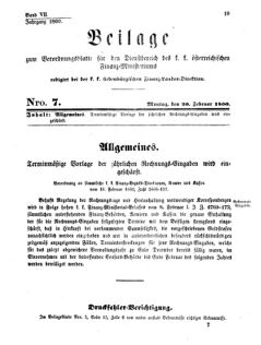 Verordnungsblatt für den Dienstbereich des K.K. Finanzministeriums für die im Reichsrate Vertretenen Königreiche und Länder 18600220 Seite: 1