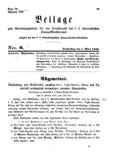 Verordnungsblatt für den Dienstbereich des K.K. Finanzministeriums für die im Reichsrate Vertretenen Königreiche und Länder 18600301 Seite: 1