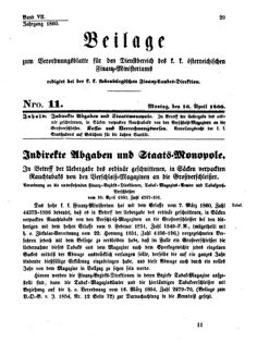 Verordnungsblatt für den Dienstbereich des K.K. Finanzministeriums für die im Reichsrate Vertretenen Königreiche und Länder 18600416 Seite: 1