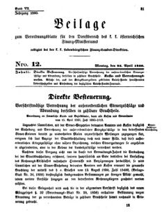 Verordnungsblatt für den Dienstbereich des K.K. Finanzministeriums für die im Reichsrate Vertretenen Königreiche und Länder 18600423 Seite: 1