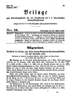 Verordnungsblatt für den Dienstbereich des K.K. Finanzministeriums für die im Reichsrate Vertretenen Königreiche und Länder 18600426 Seite: 1