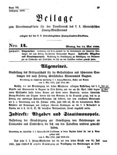 Verordnungsblatt für den Dienstbereich des K.K. Finanzministeriums für die im Reichsrate Vertretenen Königreiche und Länder 18600514 Seite: 1