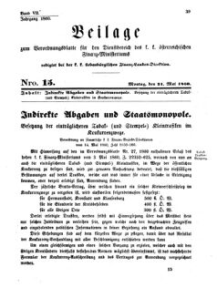 Verordnungsblatt für den Dienstbereich des K.K. Finanzministeriums für die im Reichsrate Vertretenen Königreiche und Länder 18600521 Seite: 1