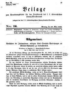 Verordnungsblatt für den Dienstbereich des K.K. Finanzministeriums für die im Reichsrate Vertretenen Königreiche und Länder 18600528 Seite: 1