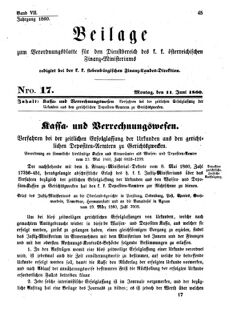 Verordnungsblatt für den Dienstbereich des K.K. Finanzministeriums für die im Reichsrate Vertretenen Königreiche und Länder 18600611 Seite: 1