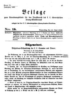 Verordnungsblatt für den Dienstbereich des K.K. Finanzministeriums für die im Reichsrate Vertretenen Königreiche und Länder 18600615 Seite: 1