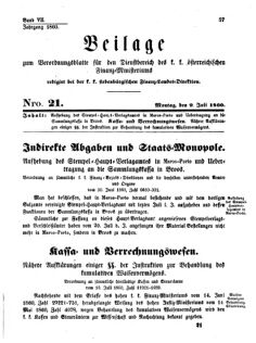 Verordnungsblatt für den Dienstbereich des K.K. Finanzministeriums für die im Reichsrate Vertretenen Königreiche und Länder 18600709 Seite: 1