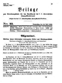 Verordnungsblatt für den Dienstbereich des K.K. Finanzministeriums für die im Reichsrate Vertretenen Königreiche und Länder 18600719 Seite: 1