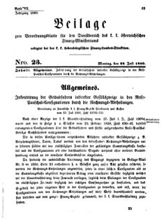 Verordnungsblatt für den Dienstbereich des K.K. Finanzministeriums für die im Reichsrate Vertretenen Königreiche und Länder 18600722 Seite: 1