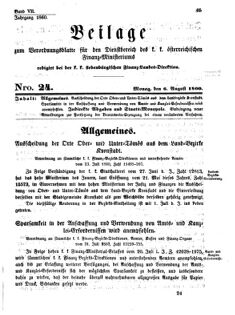 Verordnungsblatt für den Dienstbereich des K.K. Finanzministeriums für die im Reichsrate Vertretenen Königreiche und Länder 18600806 Seite: 1