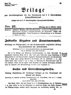 Verordnungsblatt für den Dienstbereich des K.K. Finanzministeriums für die im Reichsrate Vertretenen Königreiche und Länder 18601008 Seite: 1