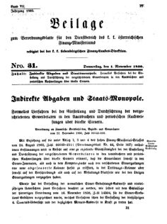 Verordnungsblatt für den Dienstbereich des K.K. Finanzministeriums für die im Reichsrate Vertretenen Königreiche und Länder 18601101 Seite: 1