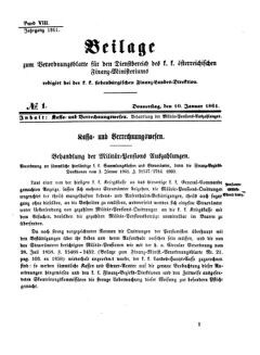 Verordnungsblatt für den Dienstbereich des K.K. Finanzministeriums für die im Reichsrate Vertretenen Königreiche und Länder 18610110 Seite: 1