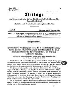 Verordnungsblatt für den Dienstbereich des K.K. Finanzministeriums für die im Reichsrate Vertretenen Königreiche und Länder 18610128 Seite: 1