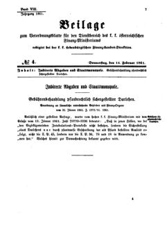 Verordnungsblatt für den Dienstbereich des K.K. Finanzministeriums für die im Reichsrate Vertretenen Königreiche und Länder 18610214 Seite: 1