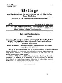 Verordnungsblatt für den Dienstbereich des K.K. Finanzministeriums für die im Reichsrate Vertretenen Königreiche und Länder 18610306 Seite: 1